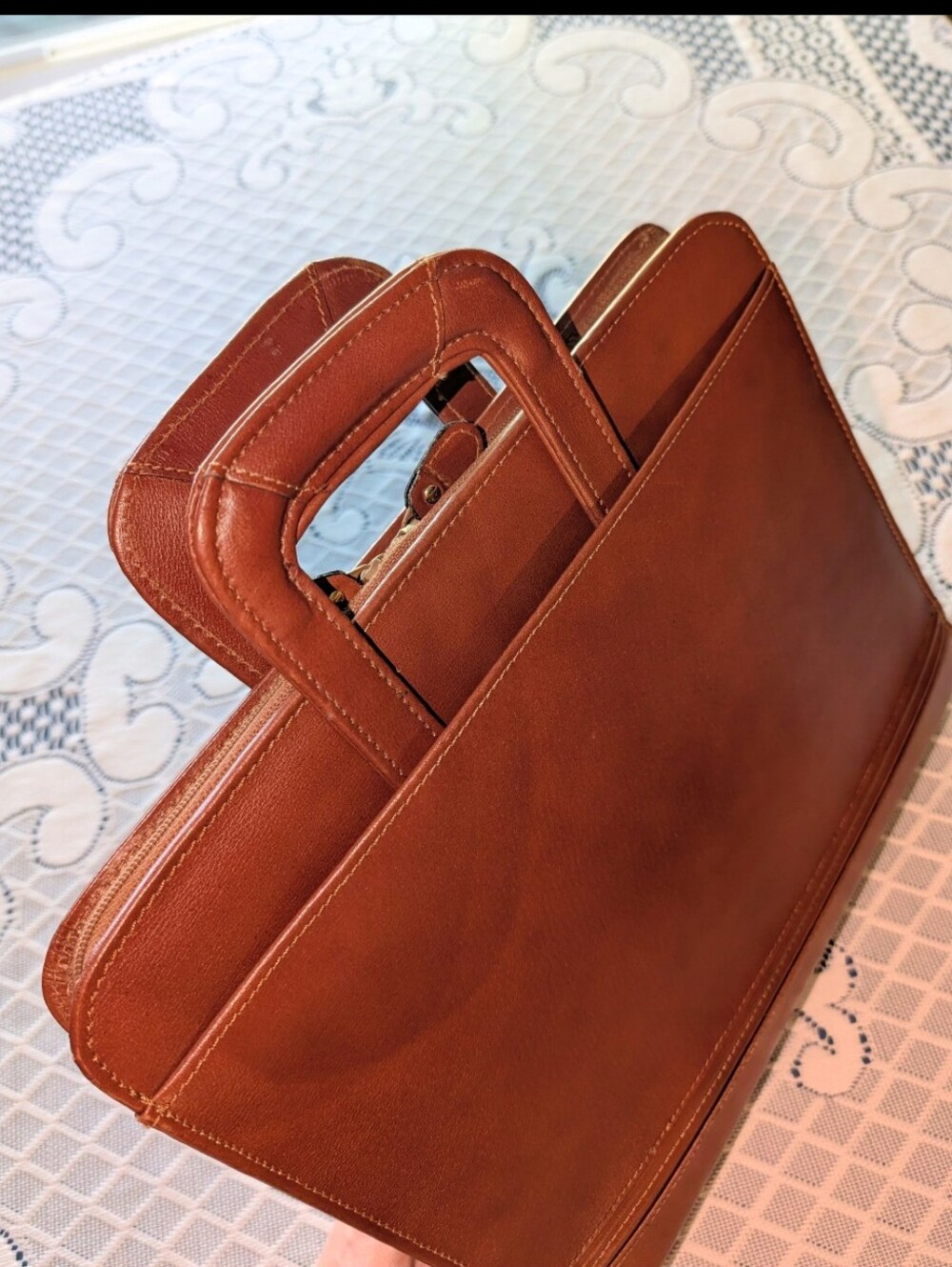 Stebco 3 Ring Binder Briefcase Leather Retractable Handle Brown Organizer